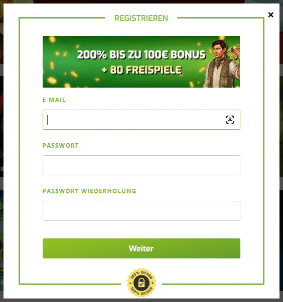 Lapalingo Online-Casino-Registrierungsformular